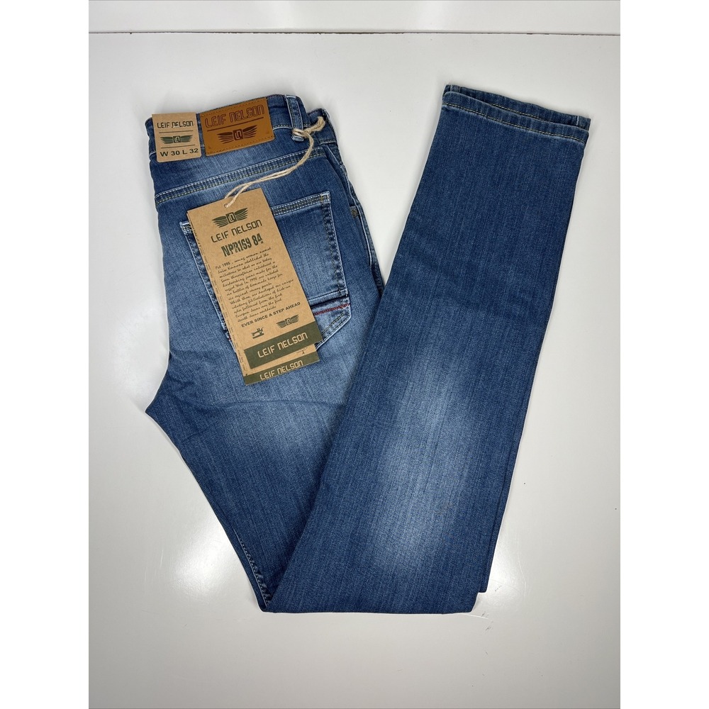 NWT Leif Nelson Blue Bi Stretch Slim Fit Jeans Christmas LN271 Mens SZ 30x32 USA